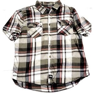 Rugged Wear Regular Fit Button-Up Plaid Short Sleeve Flannel Shirt Men's 2XL